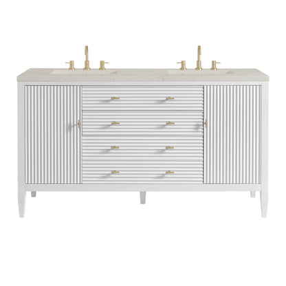 Renovate for Less Atlanta Myrrin 60" Double Vanity, Bright White, w/ 3 CM Siberian Silestone Top