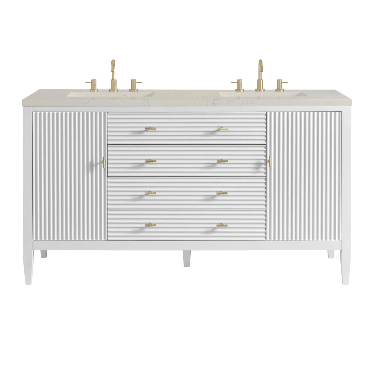 Myrrin 60" Double Vanity, Bright White, w/ 3 CM Siberian Silestone Top