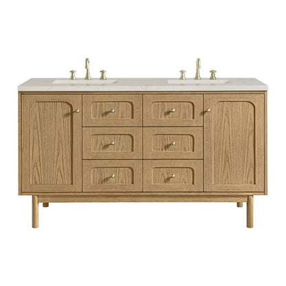 Renovate for Less Atlanta Laurent 60" Double Vanity, Light Natural Oak, w/ 3 CM Siberian Silestone Top