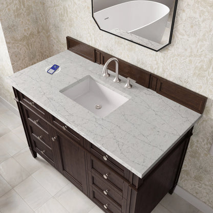 Brittany 48" Single Vanity, Burnished Mahogany w/ 3 CM Eternal Jasmine Pearl Silestone Top w/FreePower Wireless Charger