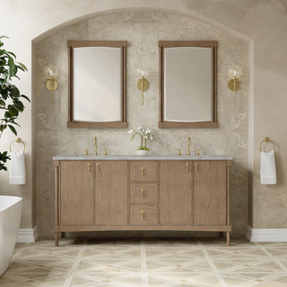 Renovate for Less Atlanta Kinnsden 72" Double Vanity, Weathered Oak w/ 3 CM Victorian Silver Silestone Top