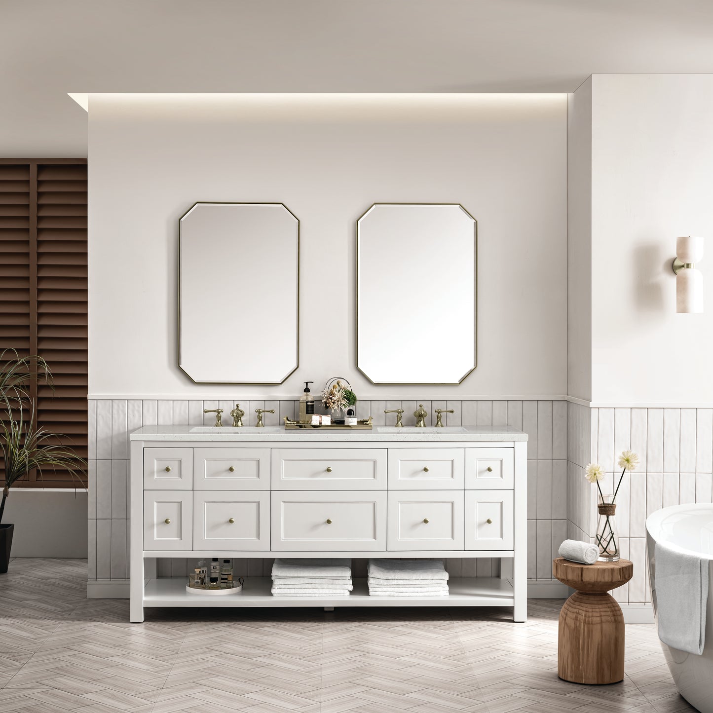 Renovate for Less Atlanta Breckenridge 72" Double Vanity, Bright White w/ 3 CM Lime Delight Top