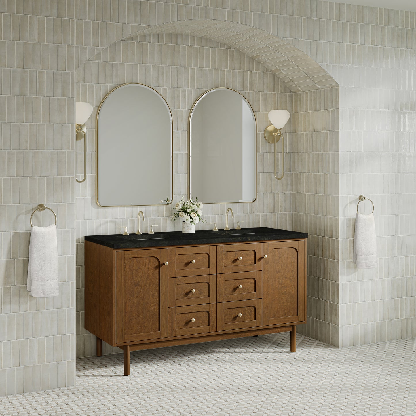 Renovate for Less Atlanta Laurent 60" Double Vanity, Honey Oak w/ 3 CM Phantome Eclos Top