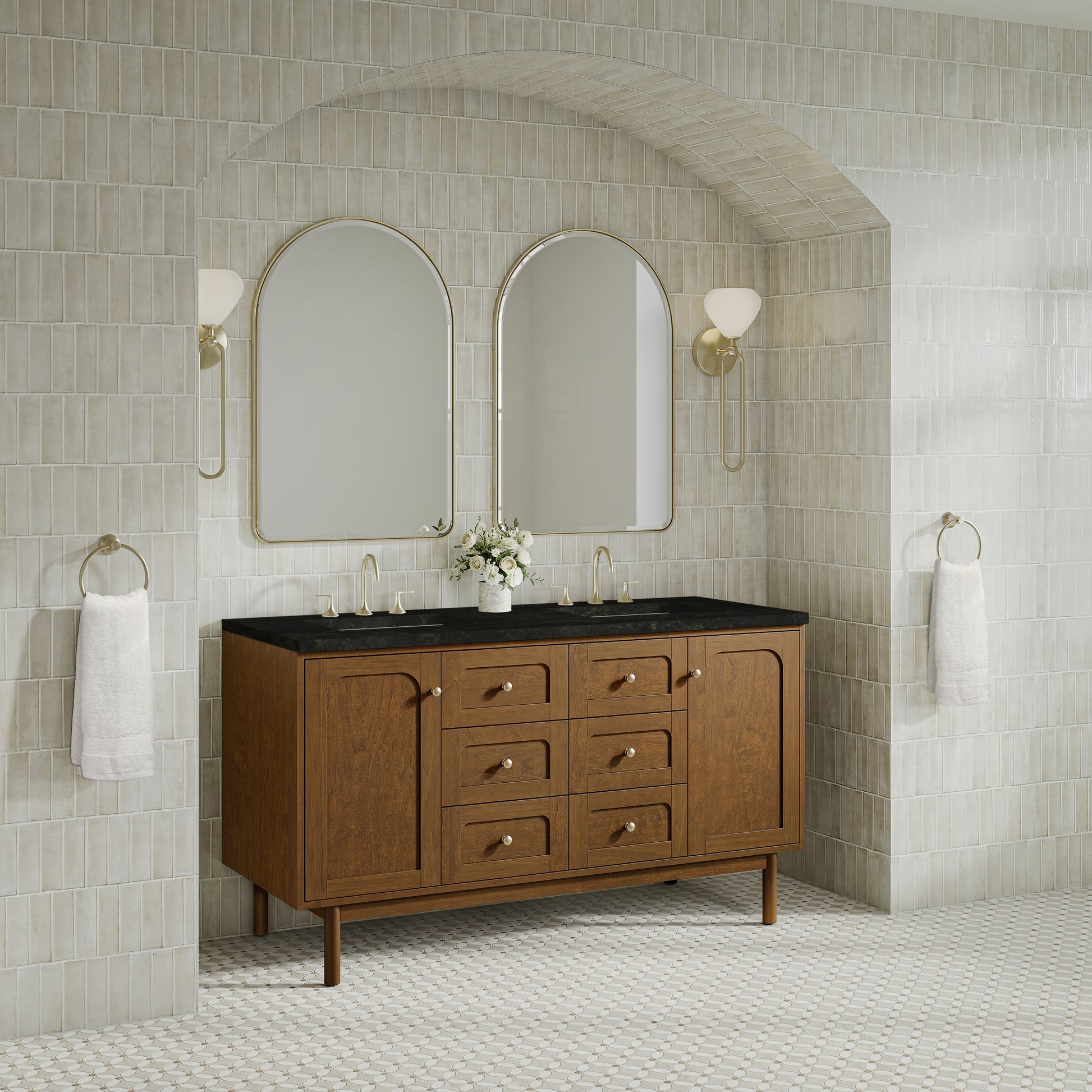 Renovate for Less Atlanta Laurent 60" Double Vanity, Honey Oak w/ 3 CM Phantome Eclos Top