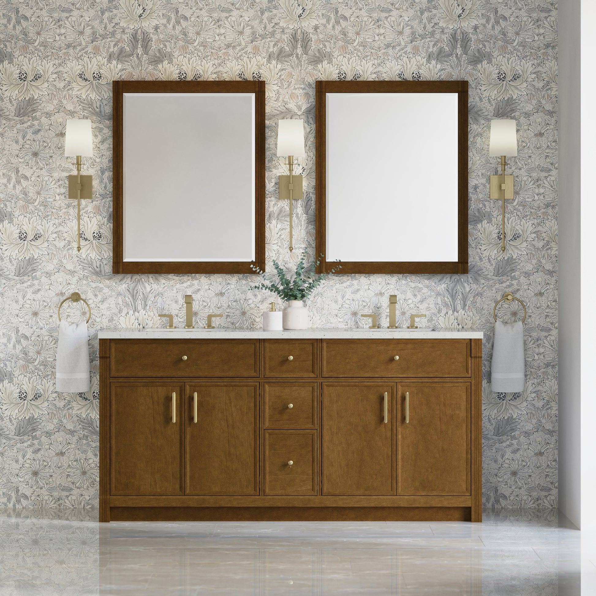 Renovate for Less Atlanta Bellshire 72" Double Vanity, Honey Oak w/ 3 CM Lime Delight Silestone Top