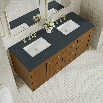 Renovate for Less Atlanta Laurent 60" Double Vanity, Honey Oak w/ 3 CM Charcoal Soapstone Silestone Top