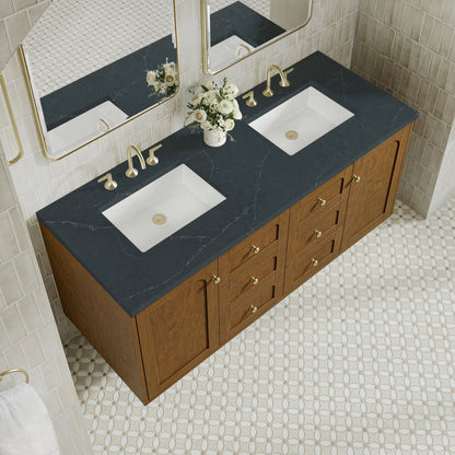 Laurent 60" Double Vanity, Honey Oak w/ 3 CM Charcoal Soapstone Silestone Top