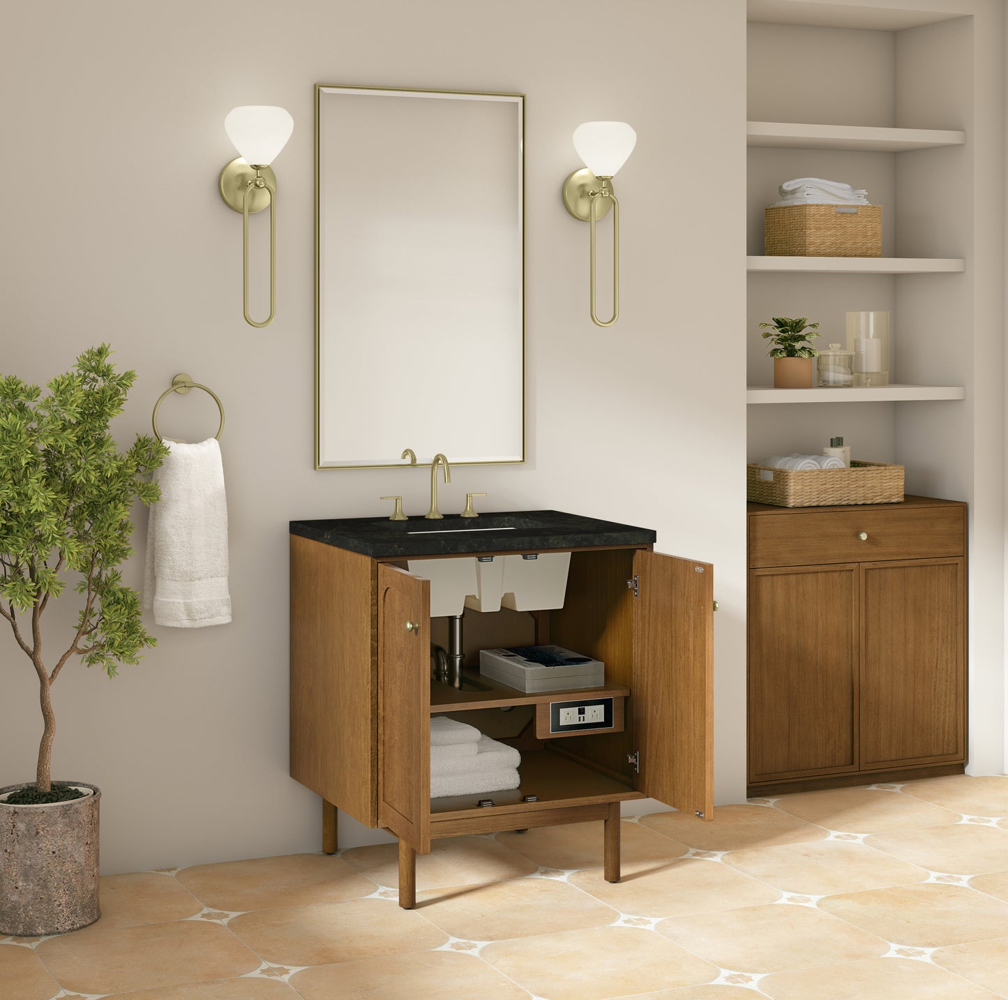 Renovate for Less Atlanta Laurent 30" Single Vanity, Honey Oak w/ 3 CM Phantome Eclos Top