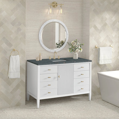 Myrrin 48" Single Vanity, Bright White w/ 3 CM Parisien Bleu Silestone Top w/FreePower Wireless Charger