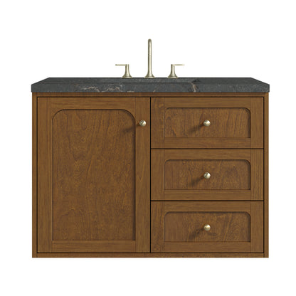 Renovate for Less Atlanta Laurent 36" Single Vanity, Honey Oak w/ 3 CM Parisien Bleu Silestone Top