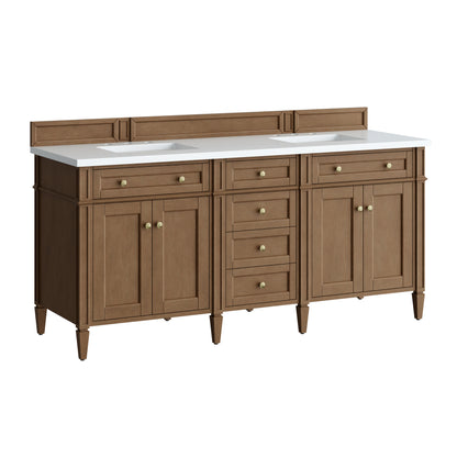 Renovate for Less Atlanta Brittany 72" Double Vanity, Pecan w/ 3 CM White Zeus Silestone Top