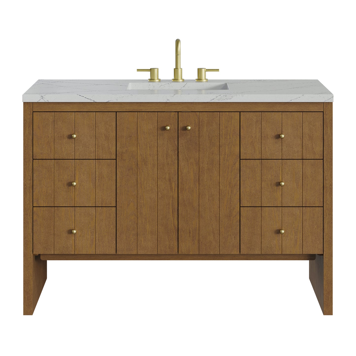 Renovate for Less Atlanta Hudson 48" Single Vanity, Honey Oak w/ 3 CM Ethereal Noctis Silestone Top w/FreePower Wireless Charger