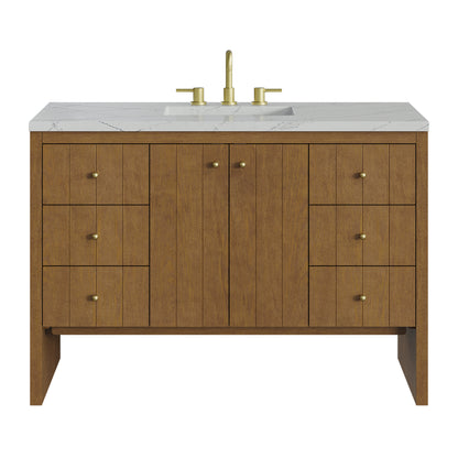 Renovate for Less Atlanta Hudson 48" Single Vanity, Honey Oak w/ 3 CM Ethereal Noctis Silestone Top w/FreePower Wireless Charger