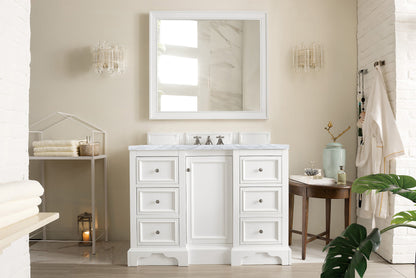 Renovate for Less Atlanta De Soto 48" Single Vanity, Bright White w/ 3 CM Carrara Marble Top