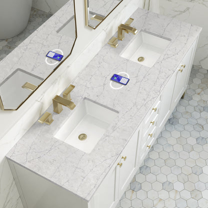 Renovate for Less Atlanta Chicago 72" Double Vanity, Glossy White, w/ 3 CM Eternal Jasmine Pearl Silestone Top w/ FreePower Wireless Charger