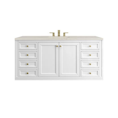 Renovate for Less Atlanta Chicago 60" Single Vanity, Glossy White, w/ 3 CM Siberian Silestone Top w/FreePower Wireless Charger