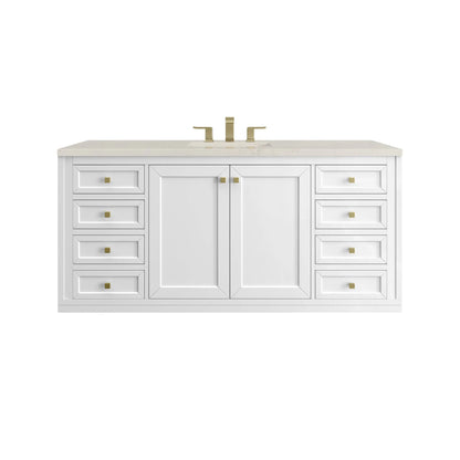 Chicago 60" Single Vanity, Glossy White, w/ 3 CM Siberian Silestone Top