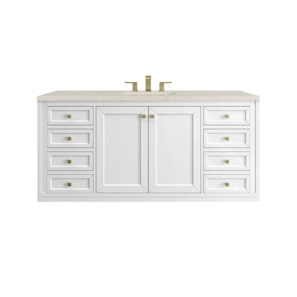 Chicago 60" Single Vanity, Glossy White, w/ 3 CM Siberian Silestone Top w/FreePower Wireless Charger