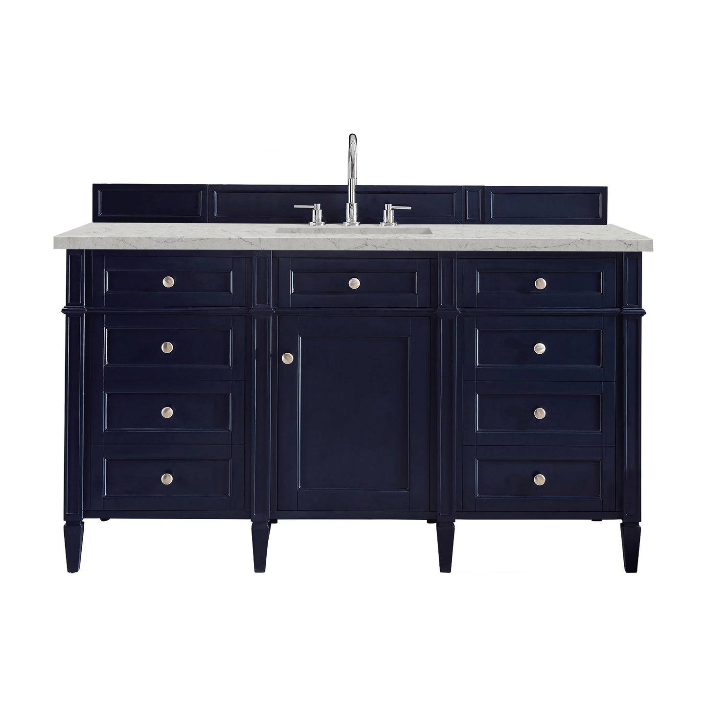 Renovate for Less Atlanta Brittany 60" Single Vanity, Victory Blue w/ 3 CM Eternal Jasmine Pearl Silestone Top