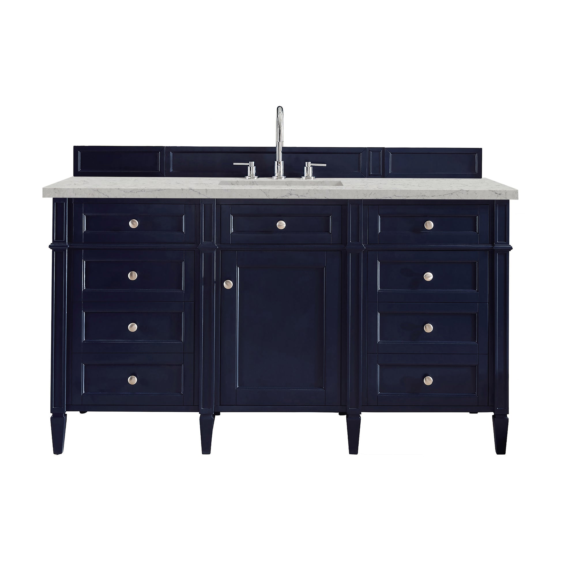 Renovate for Less Atlanta Brittany 60" Single Vanity, Victory Blue w/ 3 CM Eternal Jasmine Pearl Silestone Top
