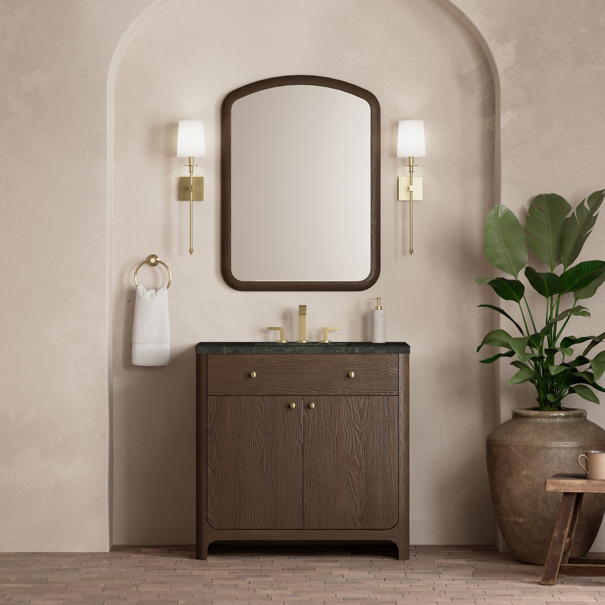 Renovate for Less Atlanta Gracyn 36" Single Vanity, Sable, w/ 3 CM Phantome Eclos Widespread Top