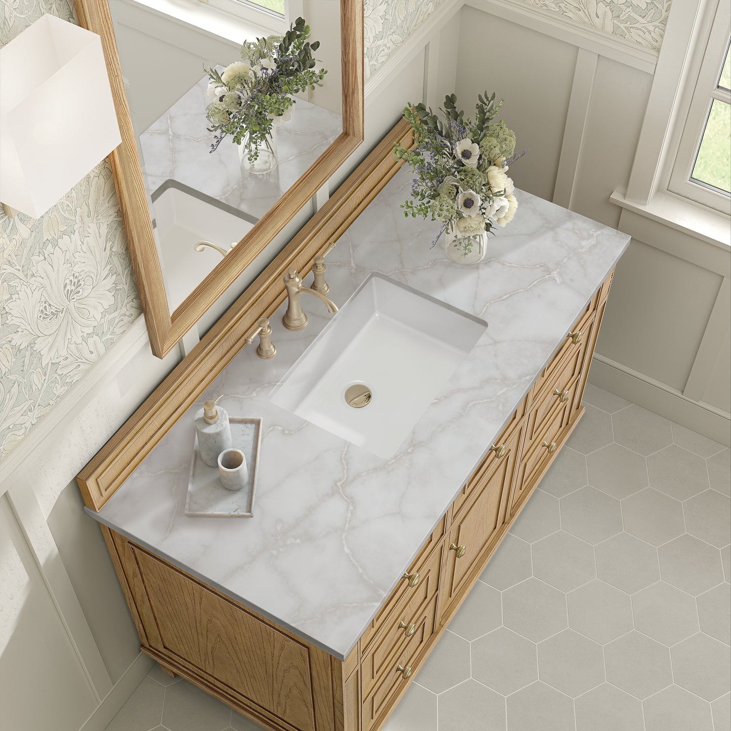 Renovate for Less Atlanta Lorelai 48" Single Vanity, Light Natural Oak w/ 3 CM Victorian Silver Silestone Top