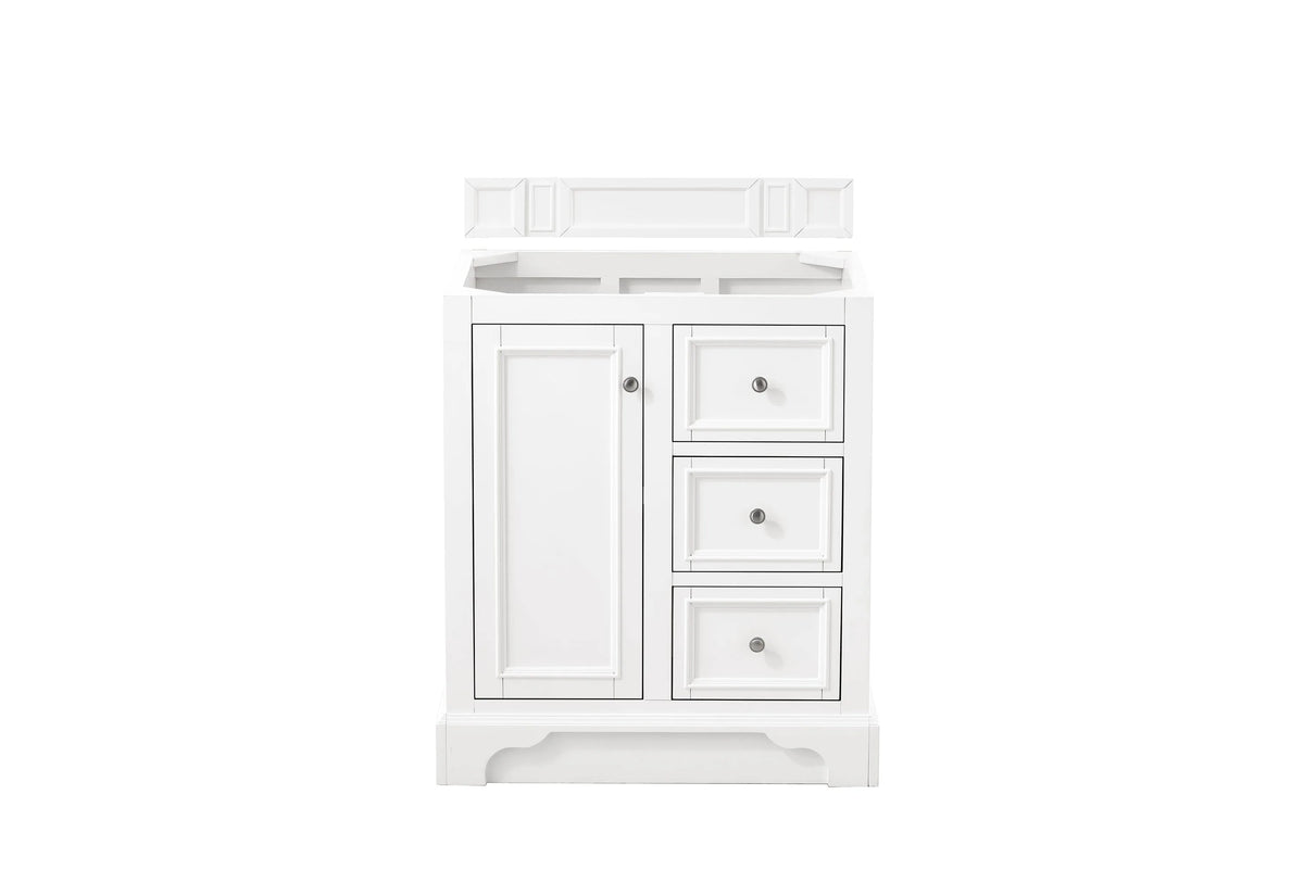 De Soto 30" Single Vanity, Bright White w/ 3 CM Eternal Jasmine Pearl Silestone Top