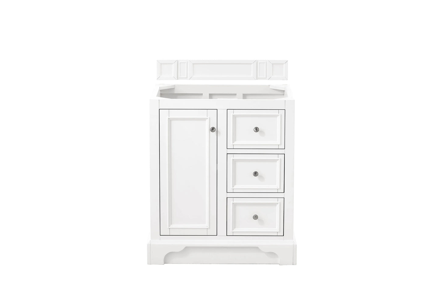 De Soto 30" Single Vanity, Bright White w/ 3 CM Carrara Marble Top