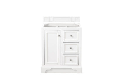 De Soto 30" Single Vanity, Bright White w/ 3 CM Carrara Marble Top