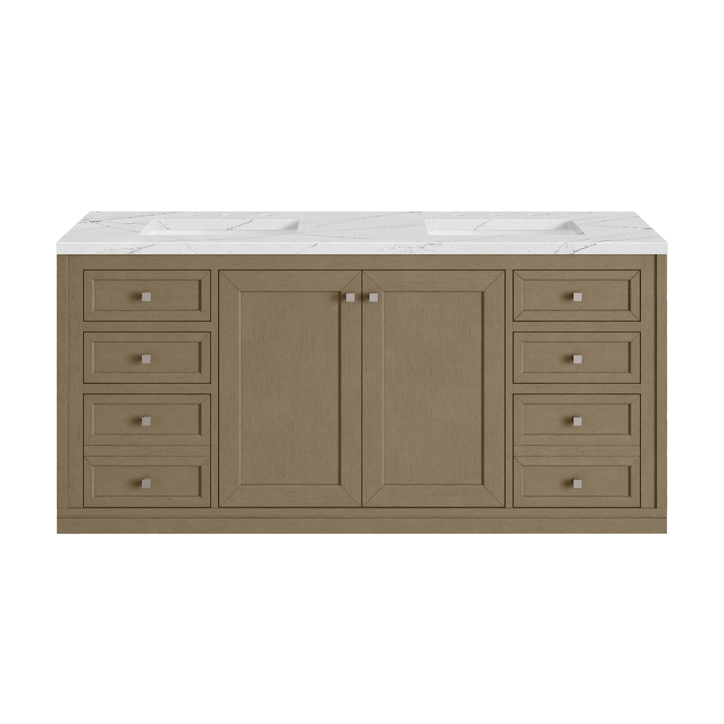 Renovate for Less Atlanta Chicago 60" Double Vanity, Walnut Whisper, w/ 3 CM Ethereal Noctis Silestone® Top w/FreePower Wireless Charger