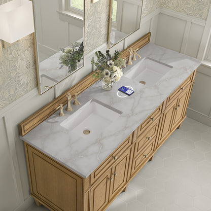 Renovate for Less Atlanta Lorelai 72" Double Vanity, Light Natural Oak w/ 3 CM Victorian Silver Silestone Top w/FreePower Wireless Charger
