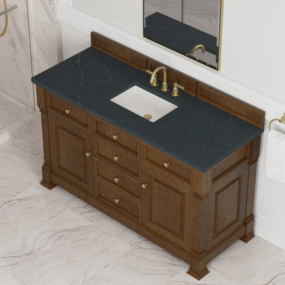 Renovate for Less Atlanta Brookfield 60" Single Vanity, Honey Oak w/3 CM Charcoal Soapstone Silestone Top