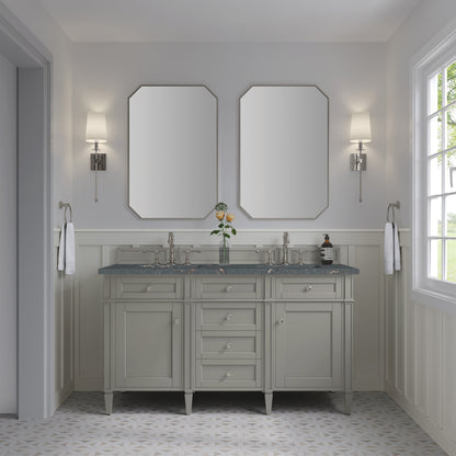 Renovate for Less Atlanta Brittany 60" Double Vanity, Urban Gray w/ 3 CM Parisien Bleu Silestone Top w/FreePower Wireless Charger