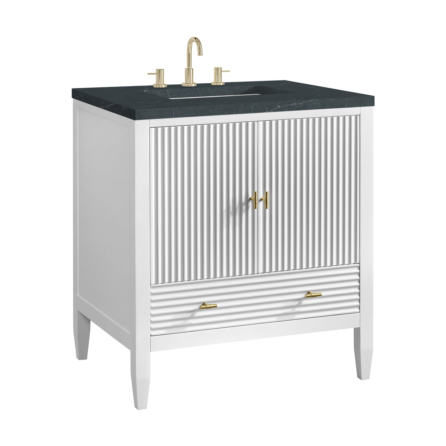Renovate for Less Atlanta Myrrin 30" Single Vanity, Bright White w/ 3 CM Charcoal Soapstone Silestone Top