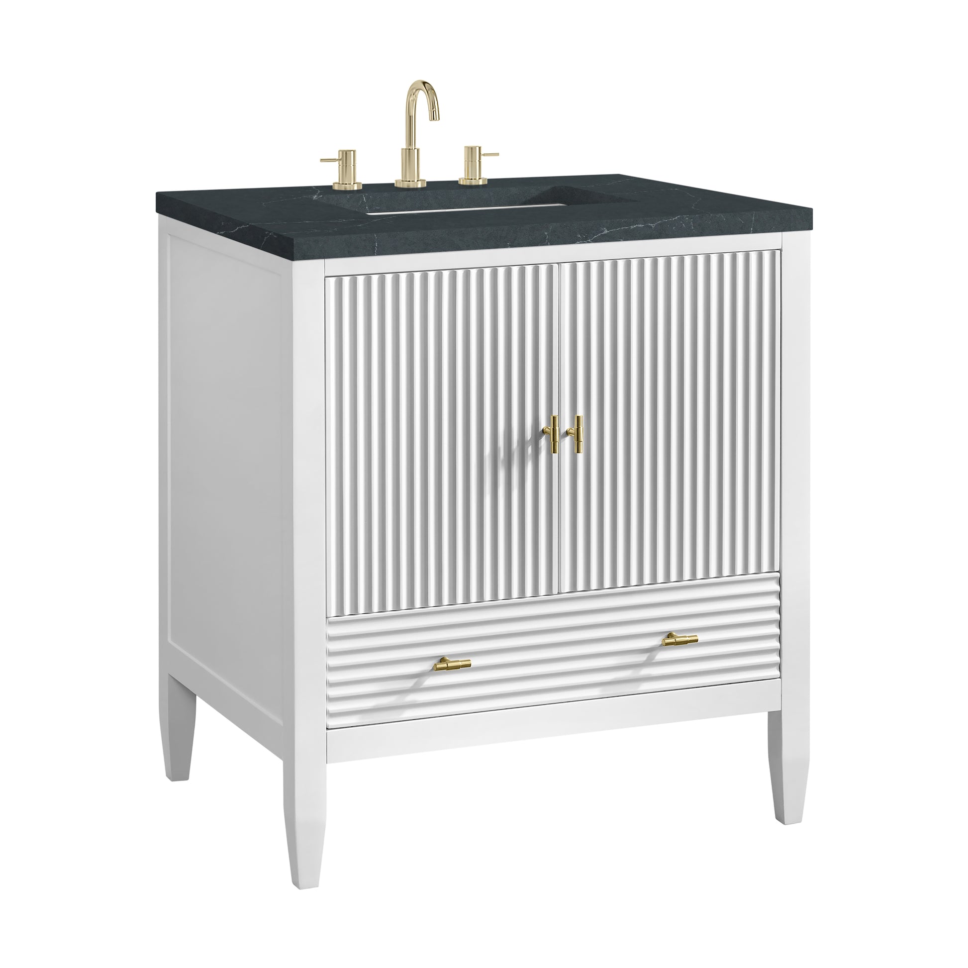 Renovate for Less Atlanta Myrrin 30" Single Vanity, Bright White w/ 3 CM Charcoal Soapstone Silestone Top