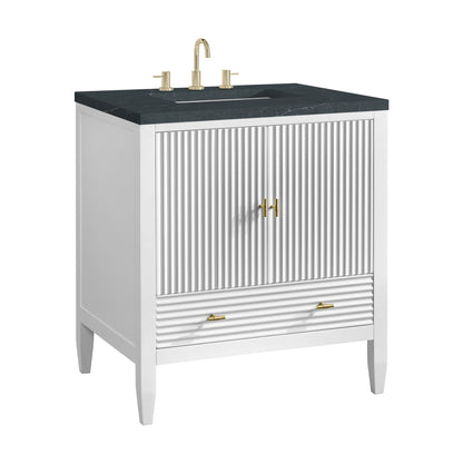 Renovate for Less Atlanta Myrrin 30" Single Vanity, Bright White w/ 3 CM Charcoal Soapstone Silestone Top
