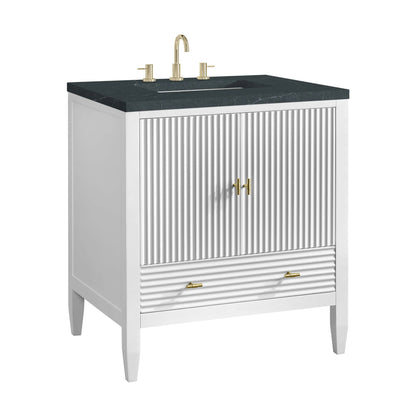 Myrrin 30" Single Vanity, Bright White w/ 3 CM Charcoal Soapstone Silestone Top