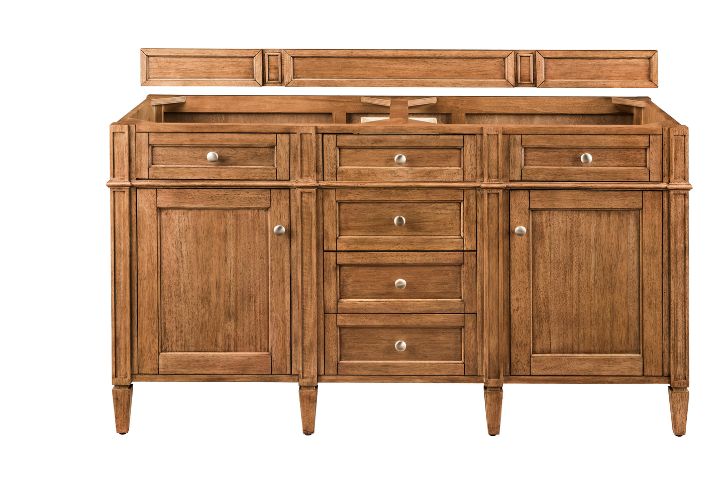 Renovate for Less Atlanta Brittany 60" Double Vanity, Saddle Brown, w/ 3 CM Siberian Silestone Top w/FreePower Wireless Charger