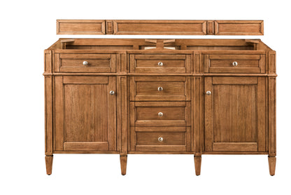 Renovate for Less Atlanta Brittany 60" Double Vanity, Saddle Brown, w/ 3 CM Siberian Silestone Top w/FreePower Wireless Charger