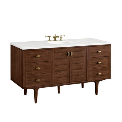 Renovate for Less Atlanta Amberly 60" Single Vanity, Mid-Century Walnut w/ 3 CM White Zeus Top