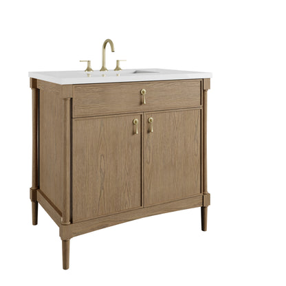 Renovate for Less Atlanta Kinnsden 36" Single Vanity, Weathered Oak w/ 3 CM White Zeus Silestone Top