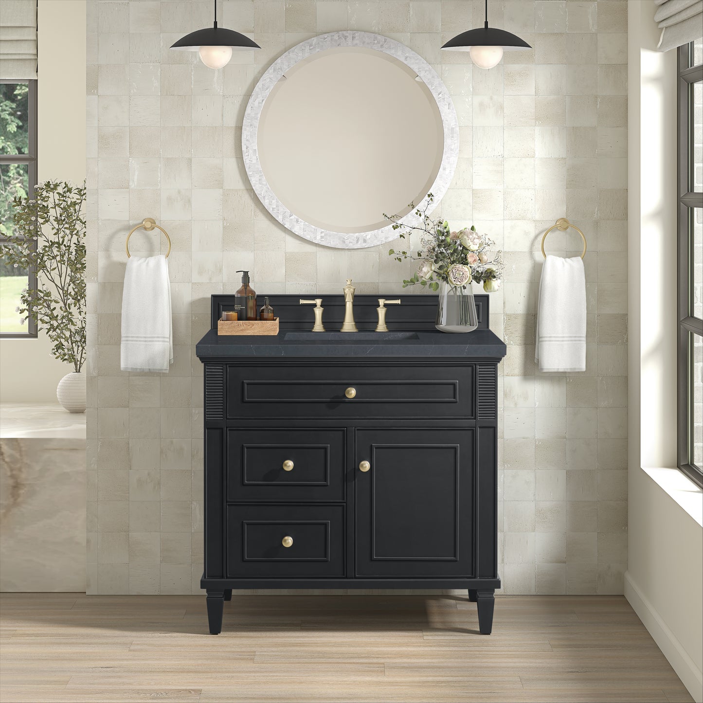 Renovate for Less Atlanta Lorelai 36" Single Vanity, Black Onyx w/ 3 CM Charcoal Soapstone Silestone Top