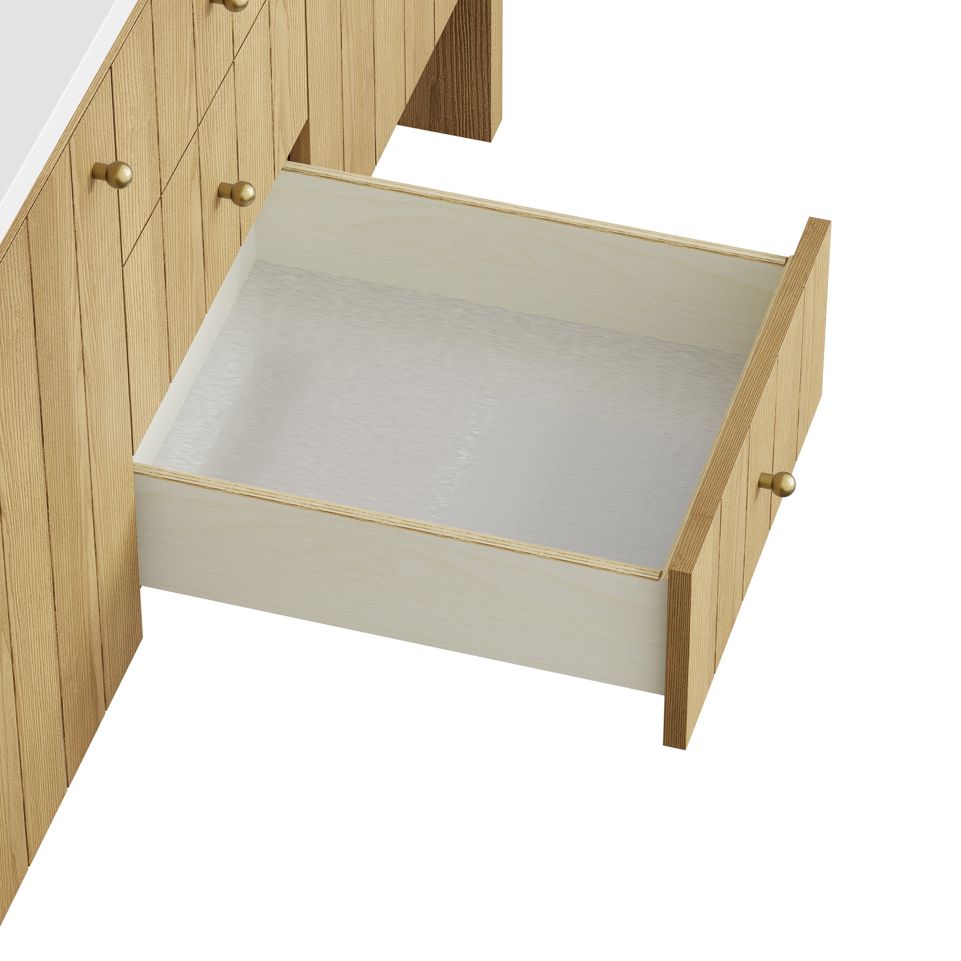 Renovate for Less Atlanta Hudson 60" Double Vanity, Light Natural Oak w/ Single Hole 3 CM White Zeus Top & Backsplash