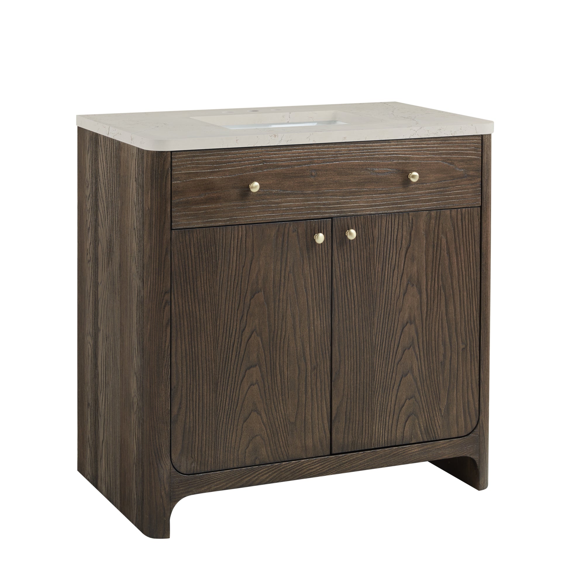 Renovate for Less Atlanta Gracyn 36" Single Vanity, Sable, w/ 3 CM Siberian Silestone Widespread Top