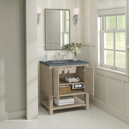 Renovate for Less Atlanta Breckenridge 30" Single Vanity, Whitewashed Oak w/ 3 CM Parisien Bleu Silestone Top