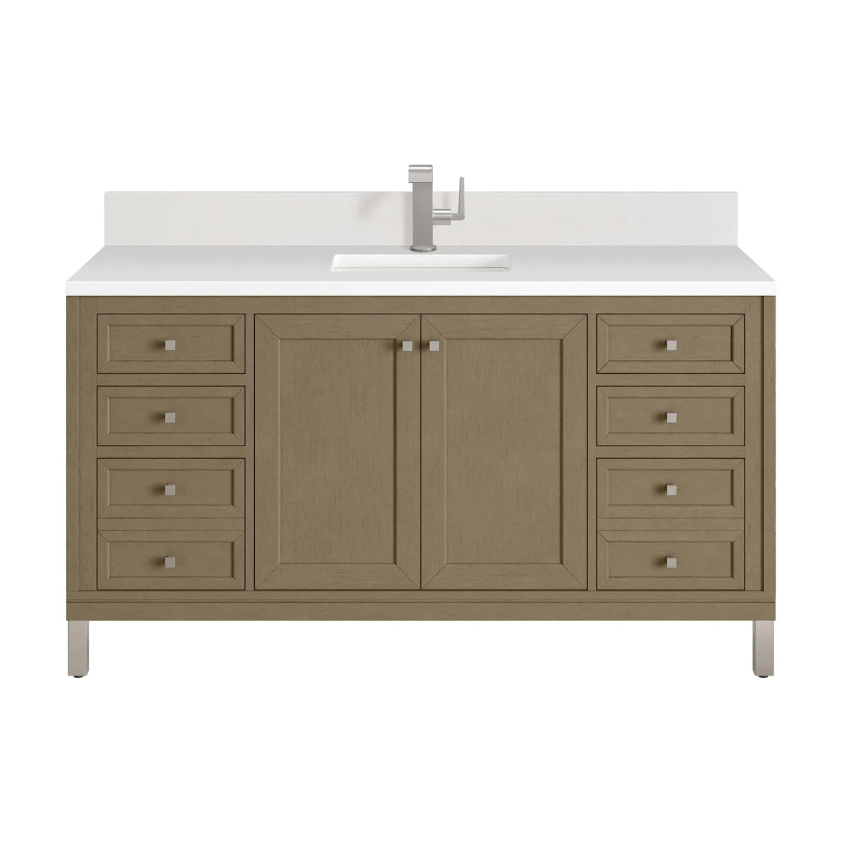 Chicago 60" Single Vanity, Walnut Whisper, w/ Single Hole 3CM White Zeus Silestone® Top & Backsplash
