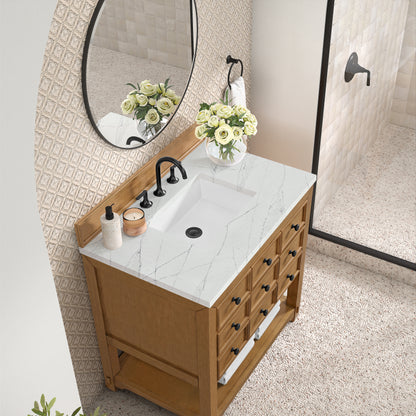 Renovate for Less Atlanta Malibu 36" Single Vanity, Amber Birch w/ 3 CM Ethereal Noctis Top