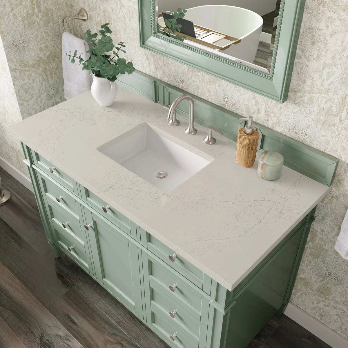 Brittany 48" Single Vanity, Sage Green, w/ 3 CM Siberian Silestone Top