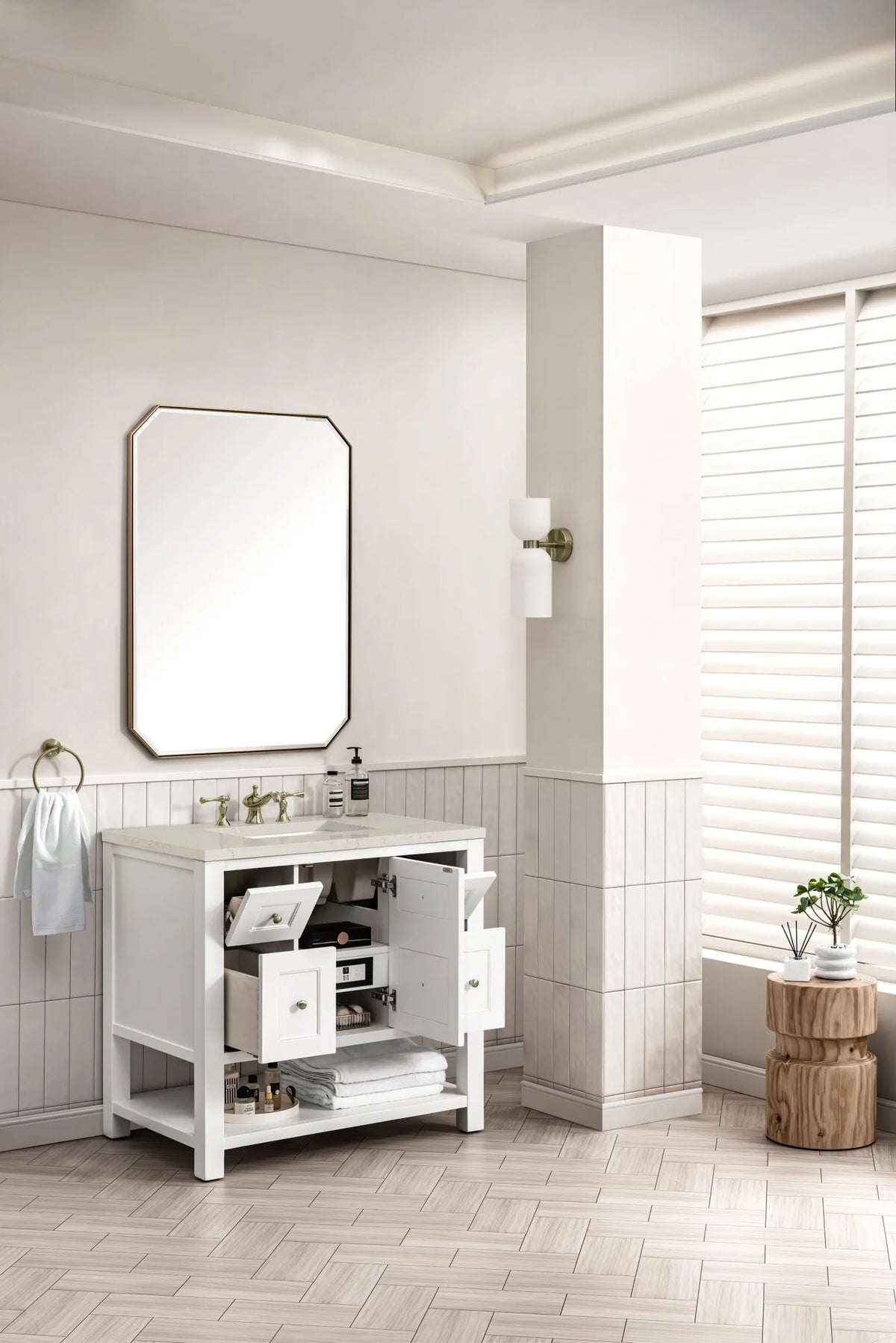 Breckenridge 36" Single Vanity, Bright White, w/ 3 CM Siberian Silestone Top