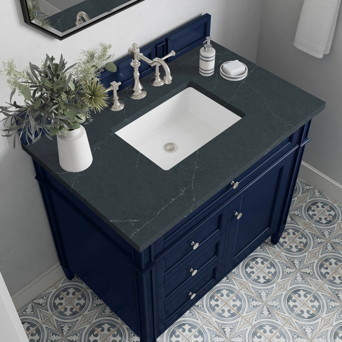 Brittany 36" Single Vanity, Victory Blue w/ 3 CM Charcoal Soapstone Silestone Top